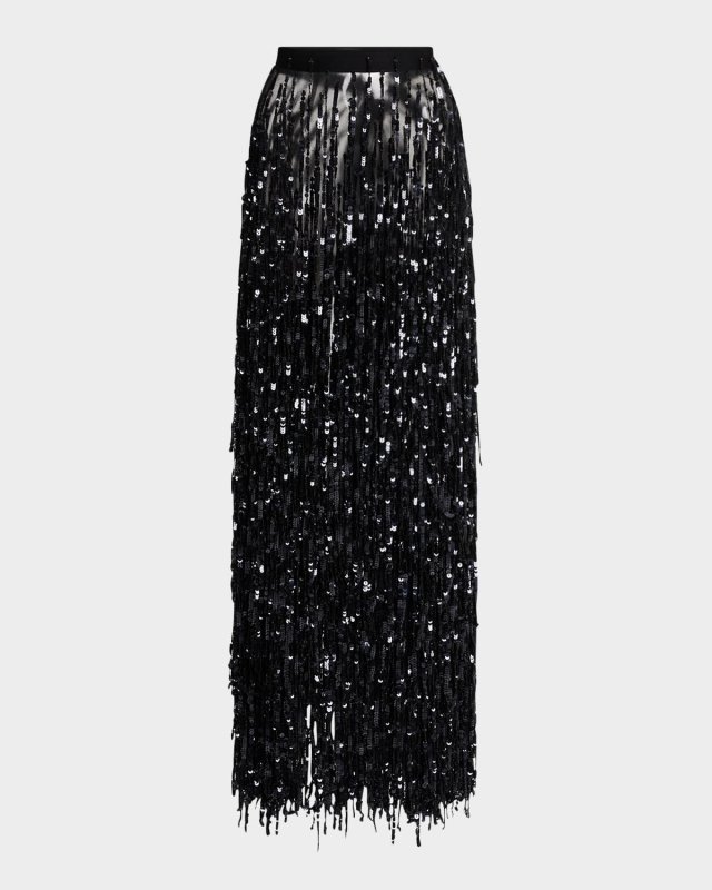 Sequin Fringe Maxi Pencil Skirt